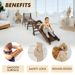 4in1 Montessori Climbing Set: Triangle Ladder + Arch/Rocker + Slide Board/Ramp + Net – Chocolate - SKU: 4IN1CS-CHO-NEW-CA