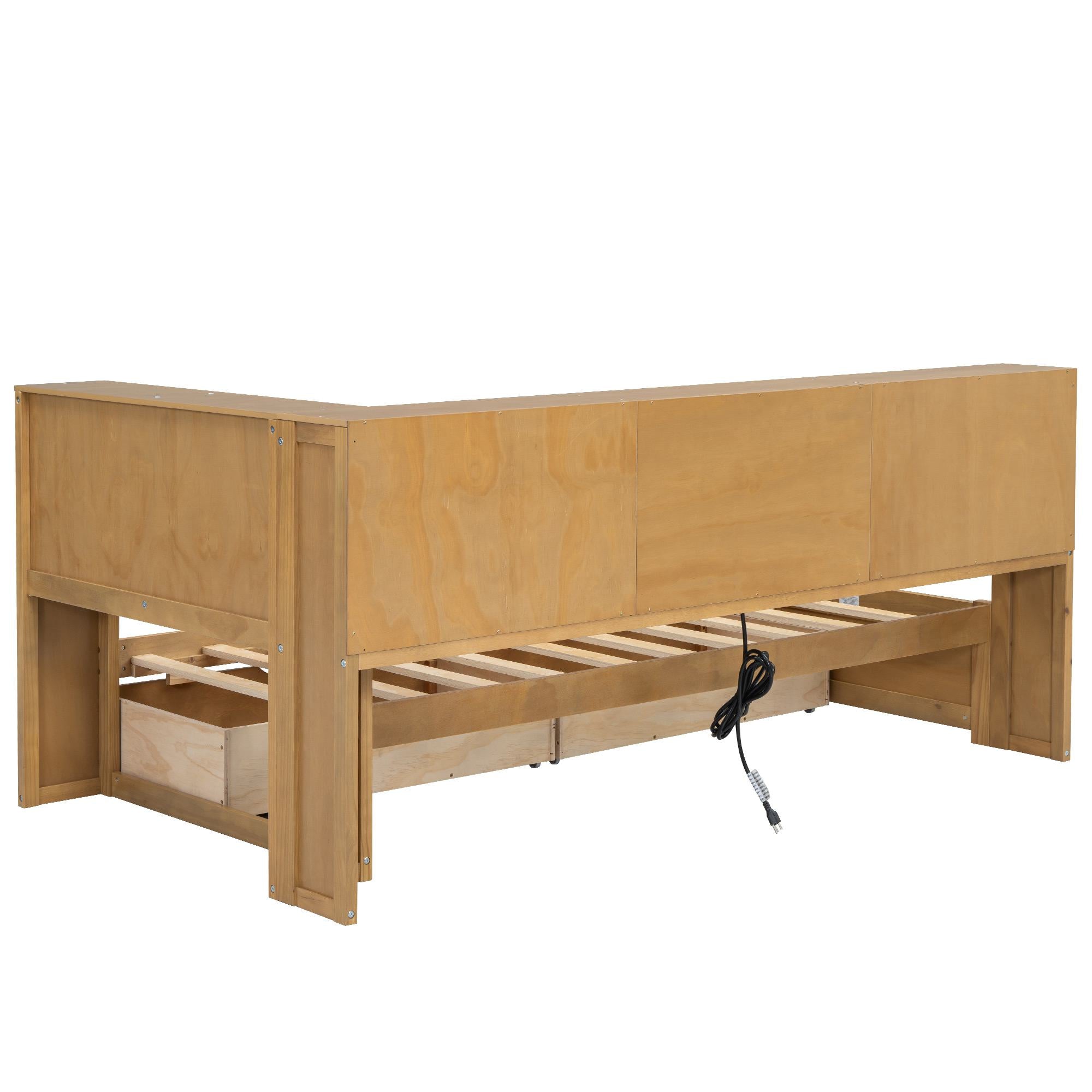 Vinsetto Twin Size Daybed with 2 Storage Drawers, Storage Cabinets, USB Ports, Solid Wood and MDF, 86\\" L x 51\\" W x 37.5\\" H, Wood