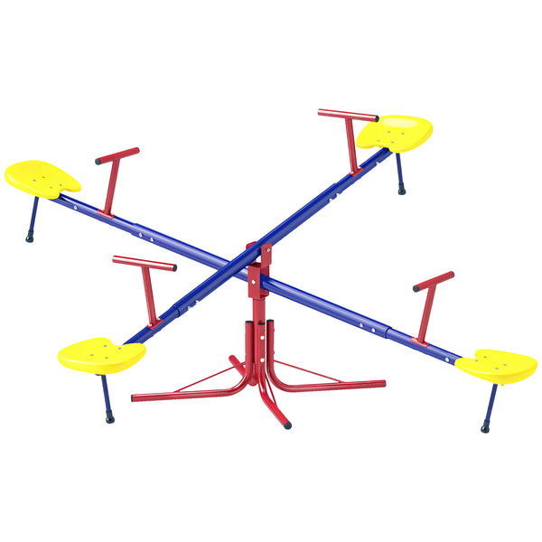 Outsunny Kids Seesaw Swivel Teeter Totter with 360° Spinning, 4 Seater Seesaw Outdoor Playground Equipment for Backyard, Boys and Girls Aged 3-8 Years Old