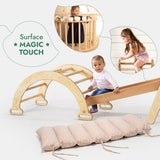 5in1 Montessori Climbing Frame Set: Triangle Ladder + Arch/Rocker + Slide Board/Ramp + Netting rope + Cushion