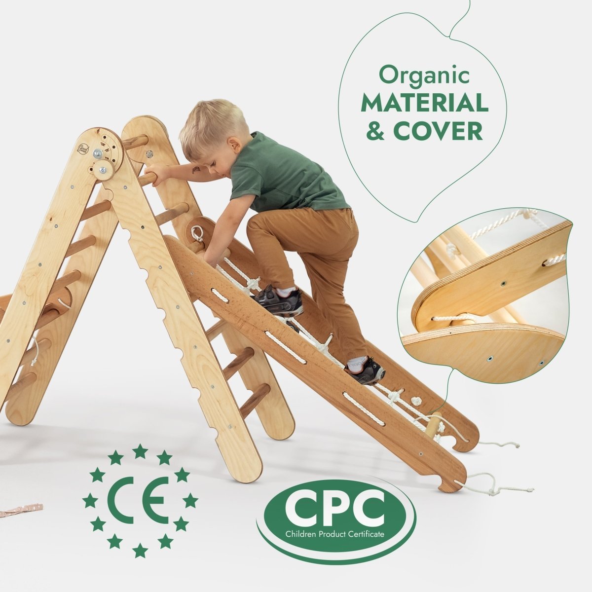 5in1 Montessori Climbing Frame Set: Triangle Ladder + Arch/Rocker + Slide Board/Ramp + Netting rope + Cushion - SKU: 5MCS-TRIA-NET-CUSH-CA
