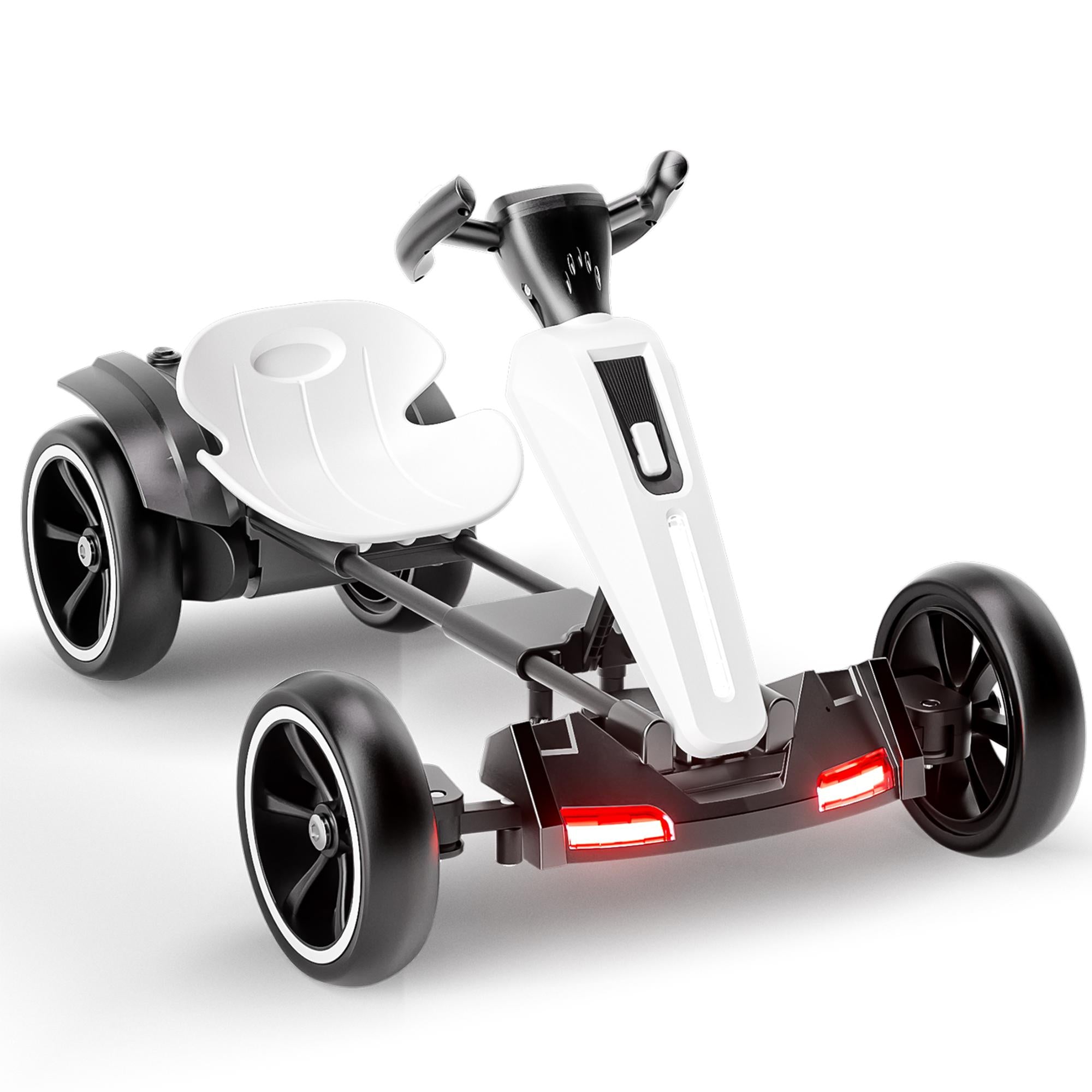 12V Electric Pedal Go-Kart for Kids with Adjustable High-Back Seat, Ride-On Truck with Music/Flashing Lights, 38\'\' L x 22.5\'\' W x 19.5\'\' H, White