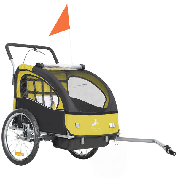Aosom 2-Seat Elite 360 Swivel Bike Trailer for Kids Bicycle Cargo Trailer with Water-Resistant Windows