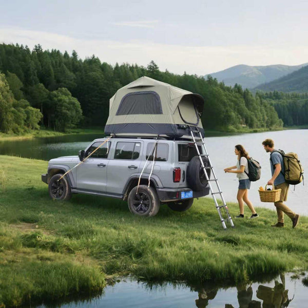 Quick-Setup 2-Person Camping Tent with Electric Pump, Inflatable Rooftop Tent for Car & SUV, 86.5″ L x 57″ W x 52.5″ H, Black+