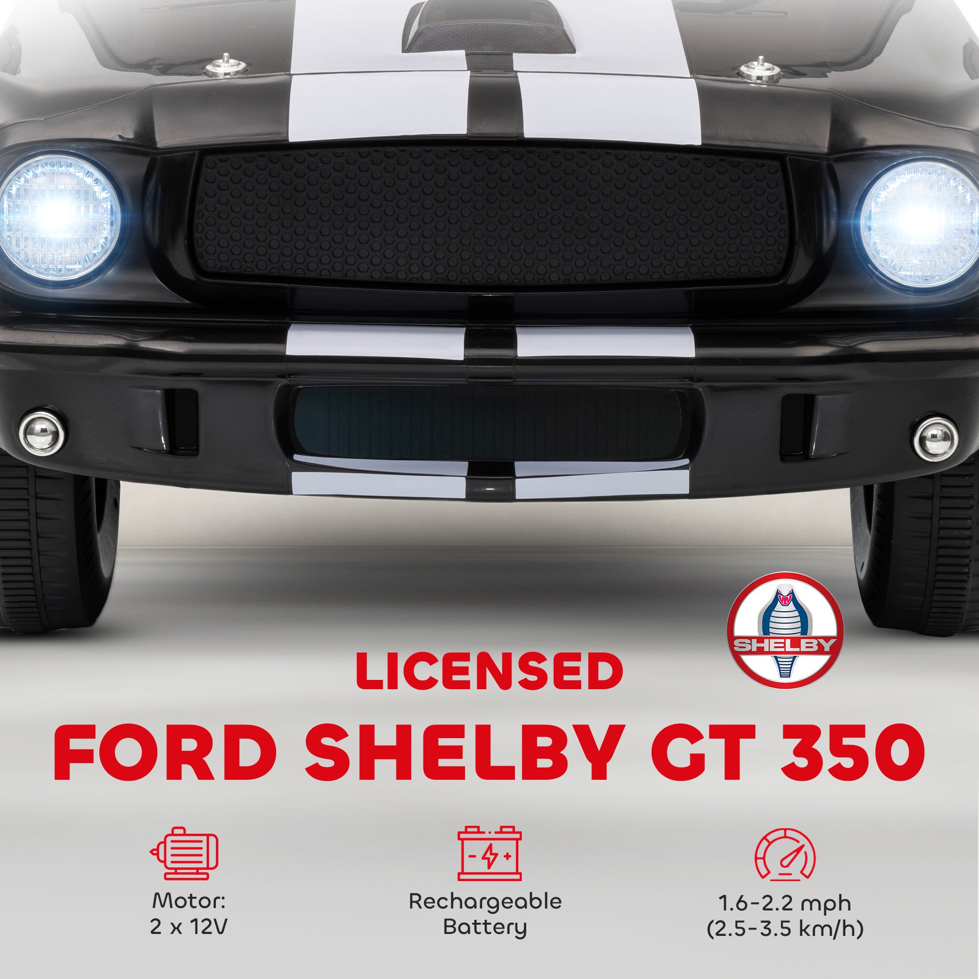 Qaba Licensed Ford Shelby GT 350 Kids Ride On Car with Remote Control, Adjustable Speed, MP3, Smooth Start, LED Lights, Black