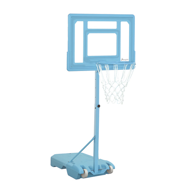Soozier Poolside Basketball Hoop Stand, 36.5"-48.5" Height Adjustable Portable Hoop System w/ Clear Backboard & Fillable Base for Whole Family, Blue