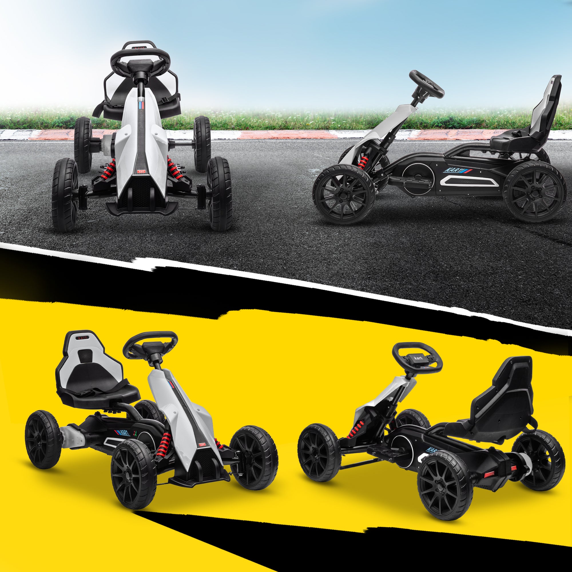 Aosom 12V Electric Go Kart for Kids, Ride On Toy with EVA Tires, 2 Speeds, Adjustable Seat, Safety Belt for 3-8 Years, White