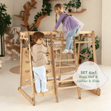 6in1 Indoor Jungle Gym for Toddler: Playground + Swings Set + Slide Board + Rope + Stairs