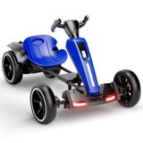 12V Electric Pedal Go-Kart for Kids with Adjustable High-Back Seat, Ride-On Truck with Music/Flashing Lights, 38\'\' L x 22.5\'\' W x 19.5\'\' H, Blue
