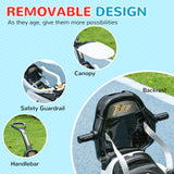 Qaba 3 in 1 Push Car Sliding Car with Removable Handle, Music, Horn, Canopy, Safety Guardrail, White