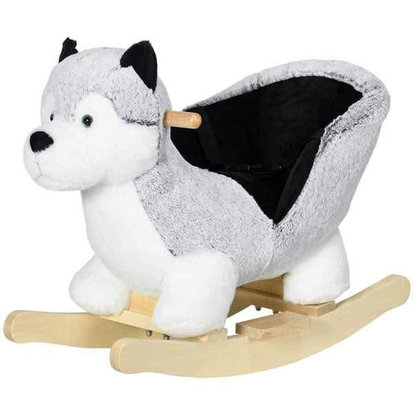 Qaba Toddler Rocking Chair Husky-Themed Rocking Animal with Wooden Base, Seat Belt for Kids 18-36 Months