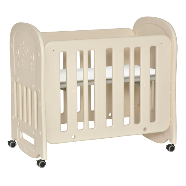 Qaba Convertible Baby Crib Bassinet Cradle with Adjustable Height, 4 Detachable Lockable Wheels, Mattress