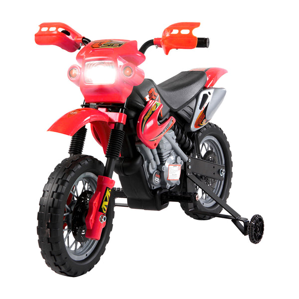 Aosom 6V Kids Motorcycle, Electric Motorcycle with Dirt Bike Style, Street Bike Design Battery Powered Ride On Toy with Training Wheels, Headlight, Music, Ages 5-8