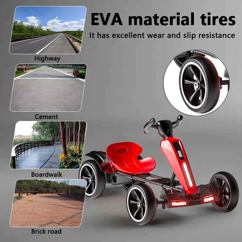 12V Electric Pedal Go-Kart for Kids with Adjustable High-Back Seat, Ride-On Truck with Music/Flashing Lights, 38\'\' L x 22.5\'\' W x 19.5\'\' H, Red