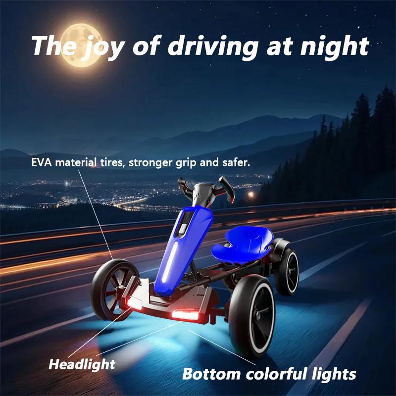 12V Electric Pedal Go-Kart for Kids with Adjustable High-Back Seat, Ride-On Truck with Music/Flashing Lights, 38\'\' L x 22.5\'\' W x 19.5\'\' H, Blue