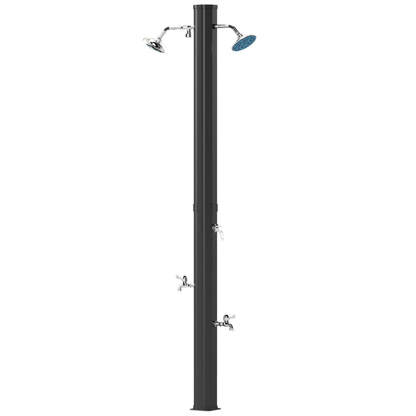 Outsunny 9.2 Gallon Slolar Heated Outdoor Shower with 2 Free-Rotating Shower Heads and Foot Showers for Poolside Beach Spa, 7.1ft