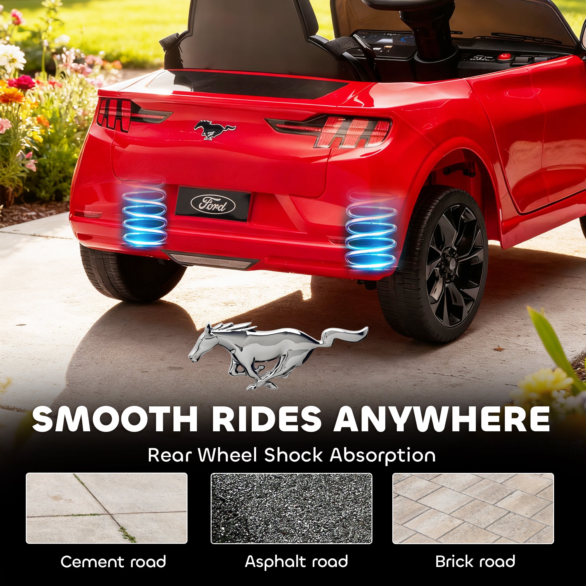Qaba 12V Kids Ride On Car, Licensed Ford Mustang Mach-E Electric Car with Remote Control, LED Light, Music, Red
