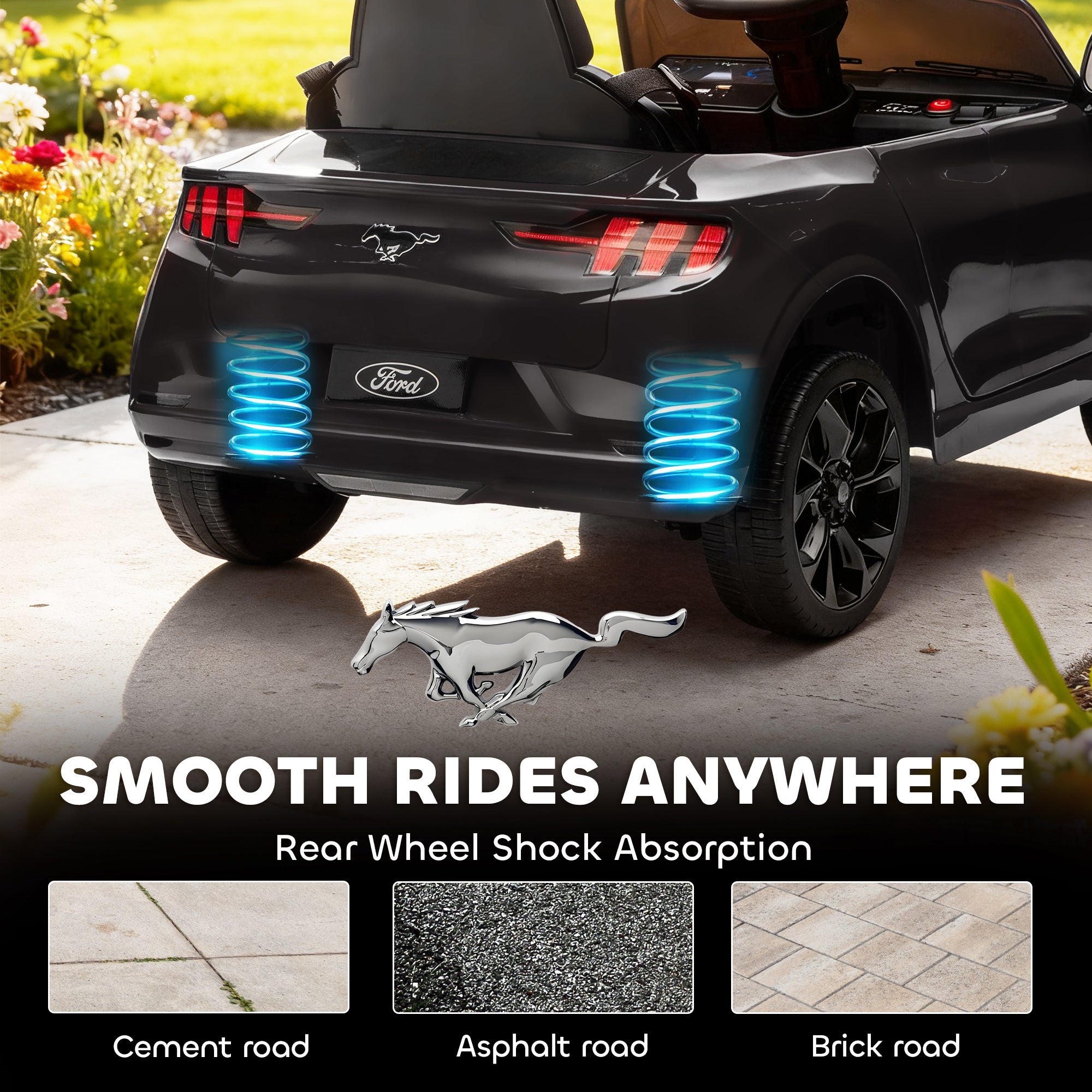 Qaba 12V Kids Ride On Car, Licensed Ford Mustang Mach-E Electric Car with Remote Control, LED Light, Music, Black