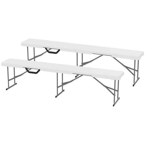 Outsunny 2 Pack 6 ft Portable Foldable Bench Seats, Plastic Folding Benches with Carrying Handle for Camping
