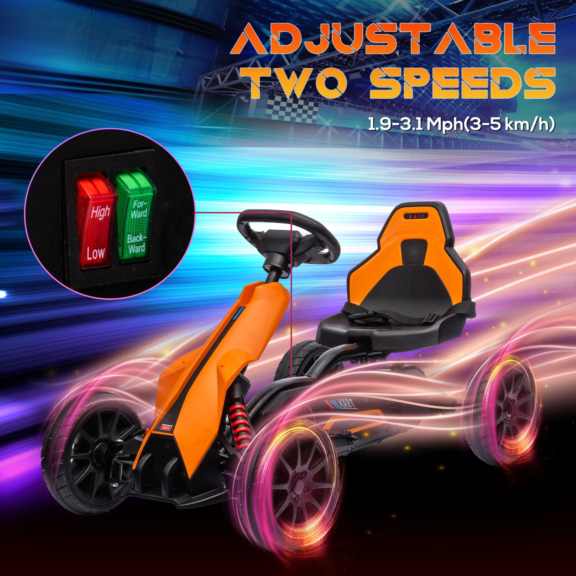 Aosom 12V Electric Go Kart for Kids, Ride On Toy with EVA Tires, 2 Speeds, Adjustable Seat, Safety Belt for 3-8 Years, Orange