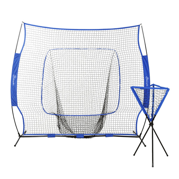 Soozier Baseball Net Set with 7.5x7ft Catcher Net, Ball Caddy, Portable Pitching Net for Hitting, Pitching, Batting, Catching