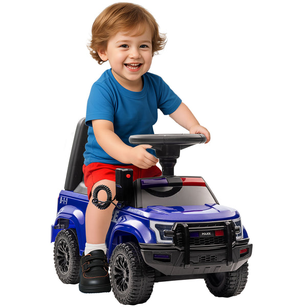 Aosom Kids Push Ride On Car with Working PA System and Horn, Police Truck Style Foot-to-Floor Sliding Car for Boys and Girls with Under-Seat Storage, for 18 Months to 5 Years Old