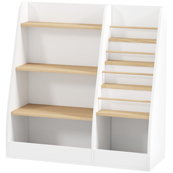 Qaba 4 Tier Kids Bookshelf and Toy Storage Organizer with Book Rack, for Living Room, Kids Room, Playroom, Bedroom