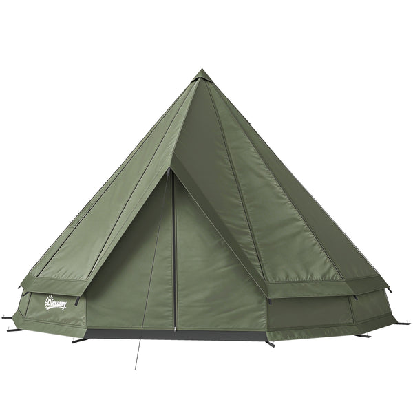 Outsunny Teepee Tent Waterproof Camping Tent with Stove Jack for 4-6 People for Outdoor Camping Hiking Army