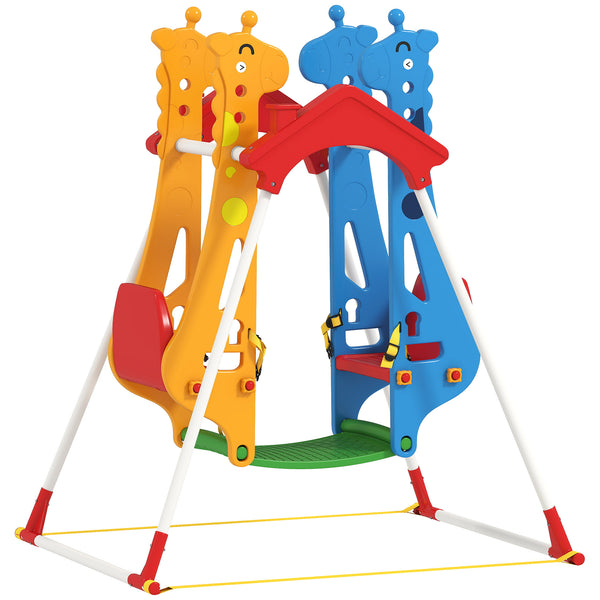 Qaba Kids Indoor Swing with Double Seats, Toddler Swing Set with Safety Belts for Aged 3-5, Play Room, Living Room