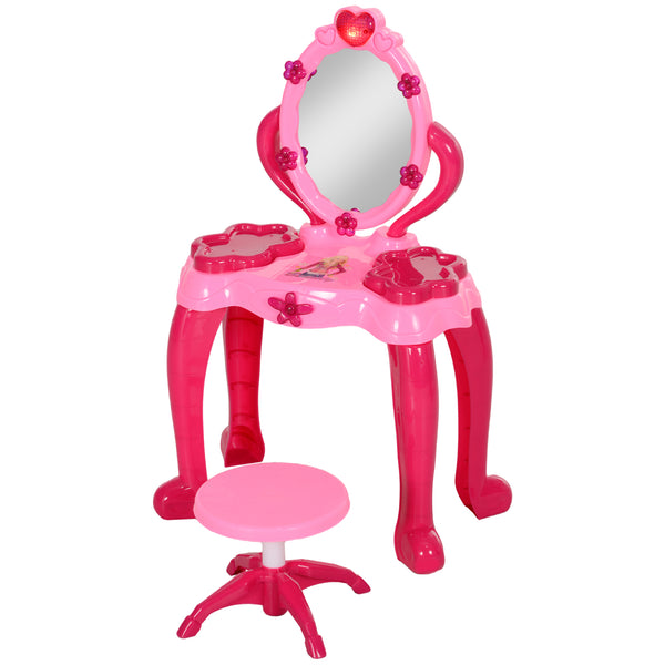 Qaba Kids Vanity Set with Mirror and Stool, Light and Sound, 15 Accessories