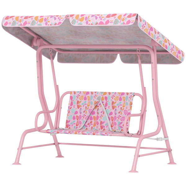 Qaba Kids Patio Swing, 2-Seater Outdoor Porch Swing with Safety Belt and Adjustable Canopy for Backyard Garden