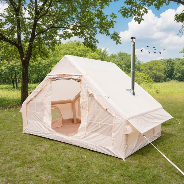 Waterproof Camping Tent with 3-5 Minute Hand Pump Setup, Sturdy Family Tent with Chimney Window, 118″ L x 82.5″ W x 78.5″ H