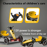 12V Electric Pedal Go-Kart for Kids with Adjustable High-Back Seat, Ride-On Truck with Music/Flashing Lights, 38\'\' L x 22.5\'\' W x 19.5\'\' H, Yellow