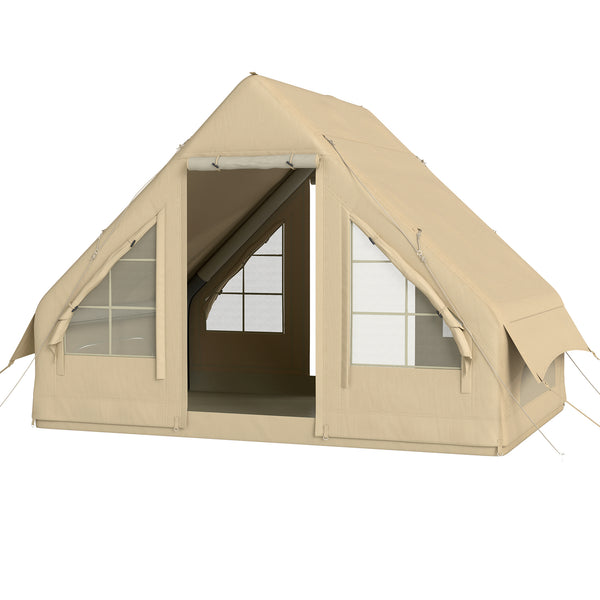 Outsunny Inflatable Camping Tent with Hand Pump, 4 Season Blow Up Tent, Waterproof and Windproof with Mesh Windows and Doors
