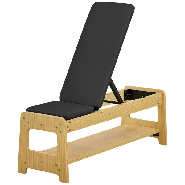 Soozier Wooden Adjustable Weight Bench with Dumbbell Rack, Flat or Incline Workout Bench for Home Gym Weight Lifting
