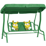 Qaba Kids Patio Swing Chair with Adjustable Canopy, Safety Belt for Patio, Garden, Poolside, Balcony, Dark Green