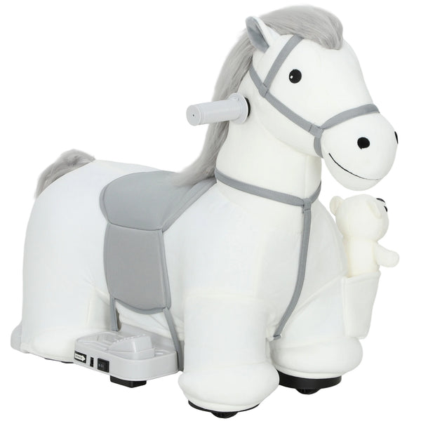 Qaba 6V Ride On Horse, Battery Powered Ride on Toy, Electric Kids Riding Pony with Bear Toy, Music for Aged 1.5-5 Years