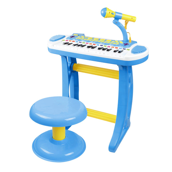 Qaba 31-Key Kids Toy Keyboard Piano, Electronic Musical Instrument with Multiple Sounds, Stool, Microphone and Bright Flashing Lights