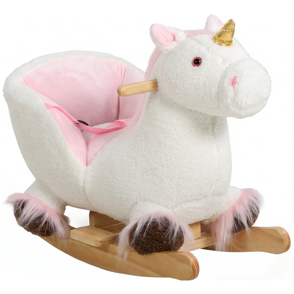 Qaba Unicorn Baby Rocking Horse, Kids Ride on Toy with Realistic Sound, Seat Belt for Toddlers 12-36 Months
