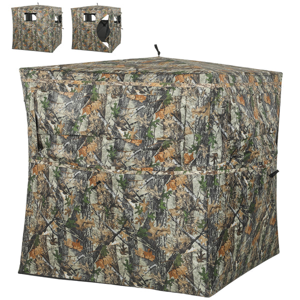Outsunny Hunting Blind for 2 Person, See Through Pop Up Blind with 270-Degree View, Windows for Deer Hunting, Camouflage