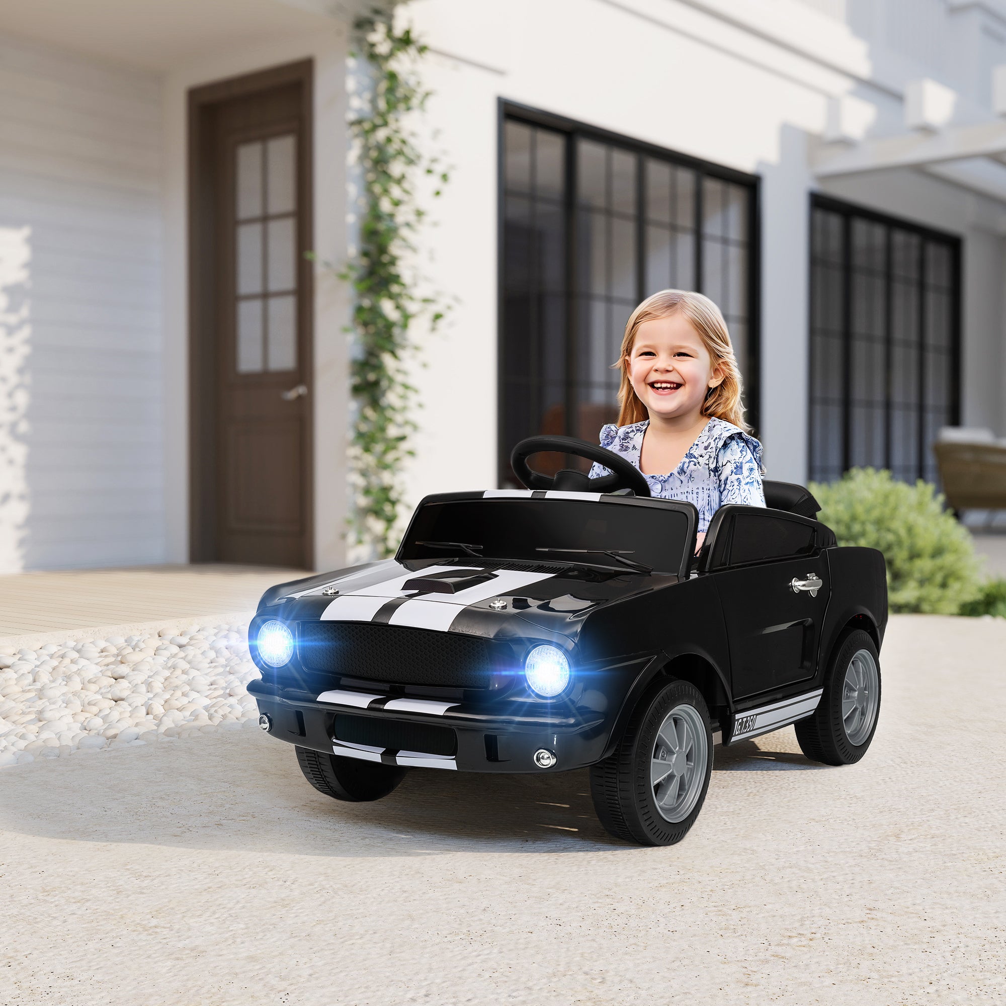 Qaba Licensed Ford Shelby GT 350 Kids Ride On Car with Remote Control, Adjustable Speed, MP3, Smooth Start, LED Lights, Black