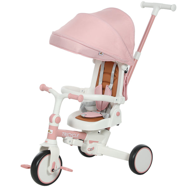 Qaba 7 in 1 Tricycle Stroller for Toddler 1-5 Years w/ Adjustable Push Handle, Rotatable Seat, Removable Canopy