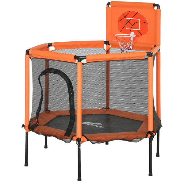 Qaba 48" Kids Trampoline with Safety Enclosure Net, Basketball Hoop for Ages 3-6, Gifts for Boys & Girls