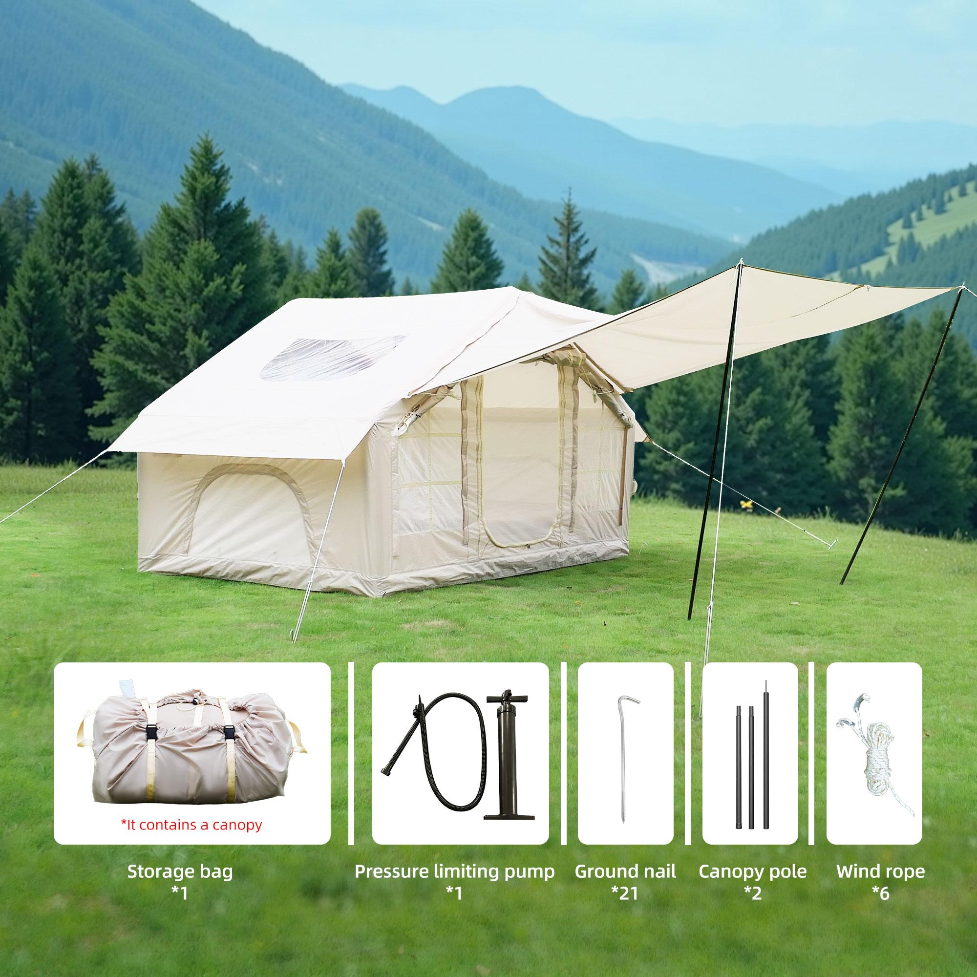 Inflatable 4-Season Camping Tent with Extended Awning, Waterproof Family Tent with Clear Skylight, 118″ L x 82.5″ W x 78.5″ H