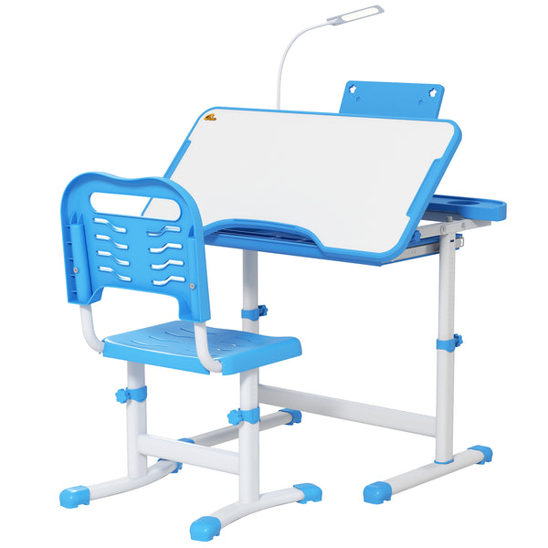 Qaba Kids Desk and Chair Set with USB Light, Storage Drawer