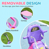 Qaba 3 in 1 Push Car Sliding Car with Removable Handle, Music, Horn, Canopy, Safety Guardrail, Pink