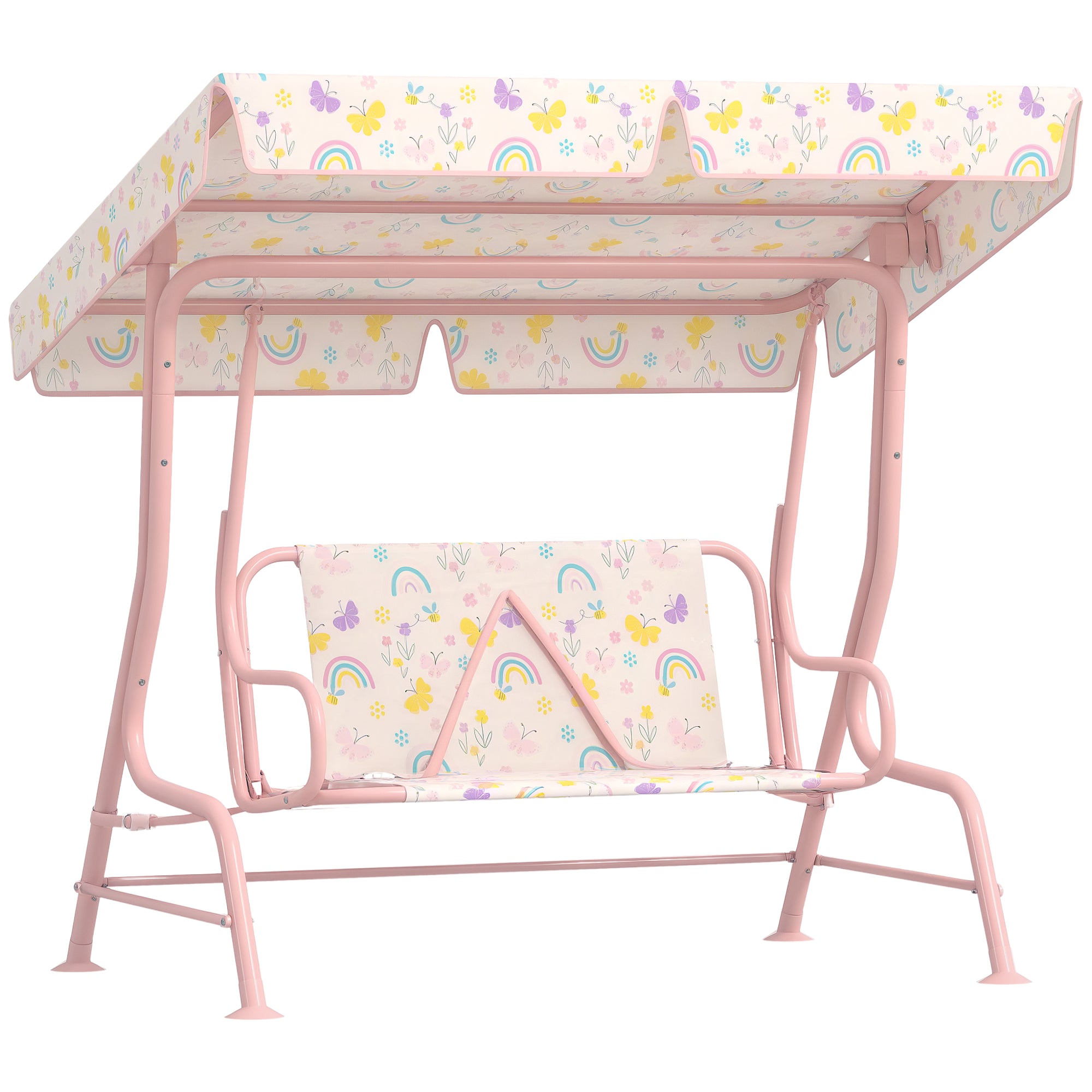 Qaba Kids Patio Swing Chair with Adjustable Canopy, Safety Belt for Patio, Garden, Poolside, Balcony, Pink