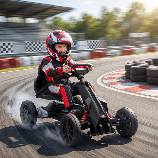Aosom 12V Electric Go Kart for Kids, Ride On Toy with EVA Tires, 2 Speeds, Adjustable Seat, Safety Belt for 3-8 Years, Black