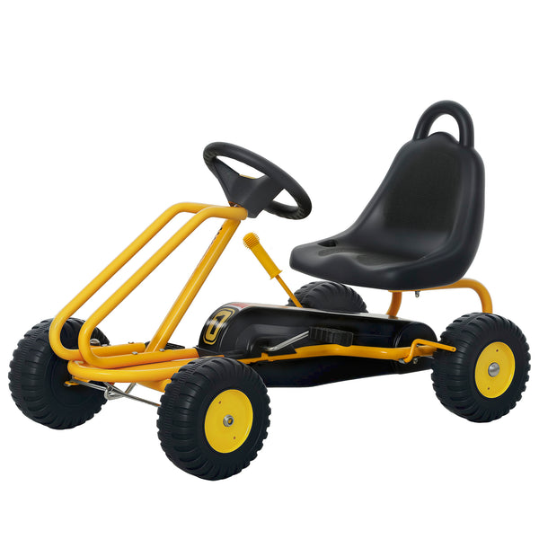 Qaba Go Kart for Kids, 4 Wheel Pedal Go Cart with Adjustable Seat, Safety Hand Brake for Boys Girls 3-6 Years