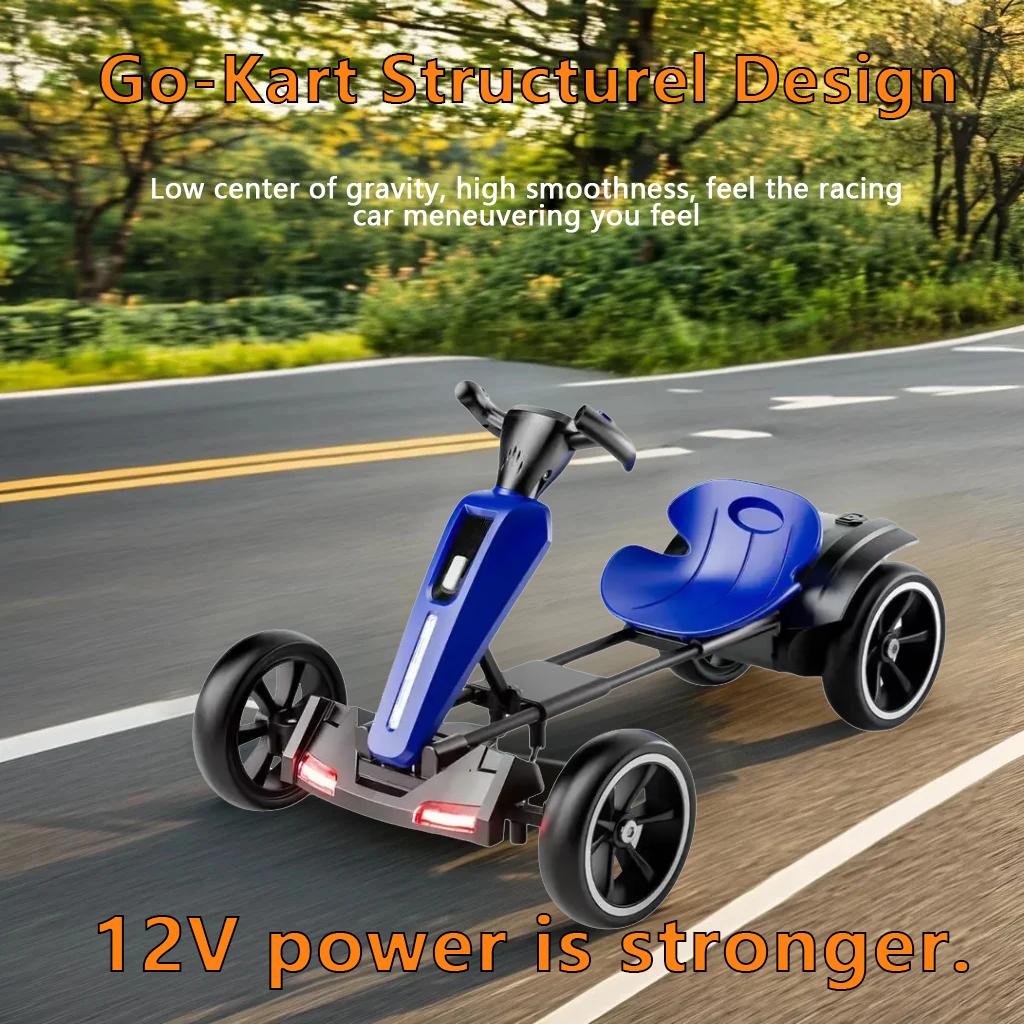 12V Electric Pedal Go-Kart for Kids with Adjustable High-Back Seat, Ride-On Truck with Music/Flashing Lights, 38\'\' L x 22.5\'\' W x 19.5\'\' H, Blue